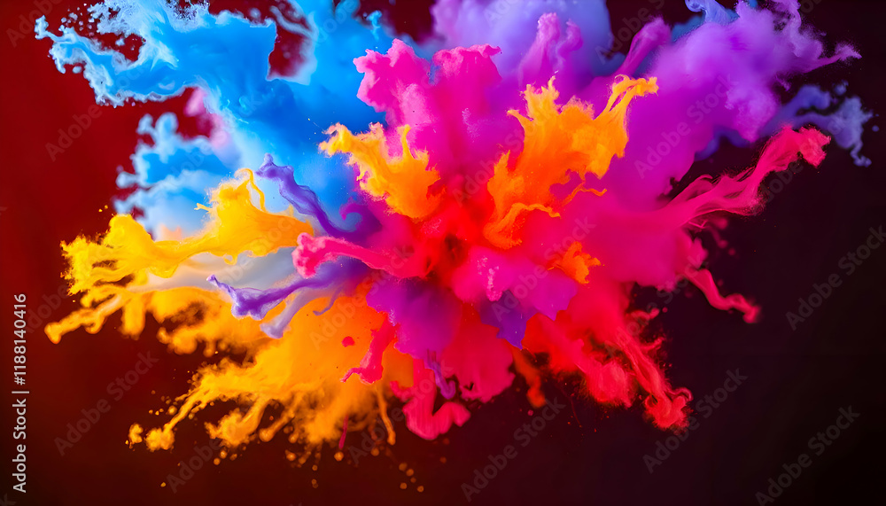 Multicolored explosion of rainbow holi powder paint isolated on white background. Vibrant blue and purple powder explosion, Happy Holi Indian Fastival Multicolored explosion of rainbow holi powder paint isolated on white background. Vibrant blue and purple powder explosion, Happy Holi Indian Fastival