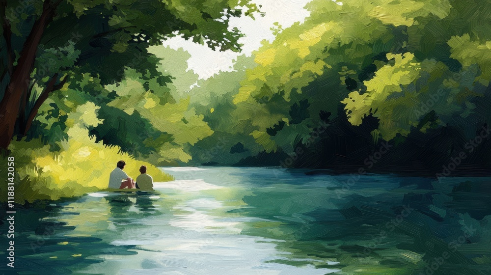 Serene Moments by the Riverside Surrounded by Lush Greenery Serene Moments by the Riverside Surrounded by Lush Greenery