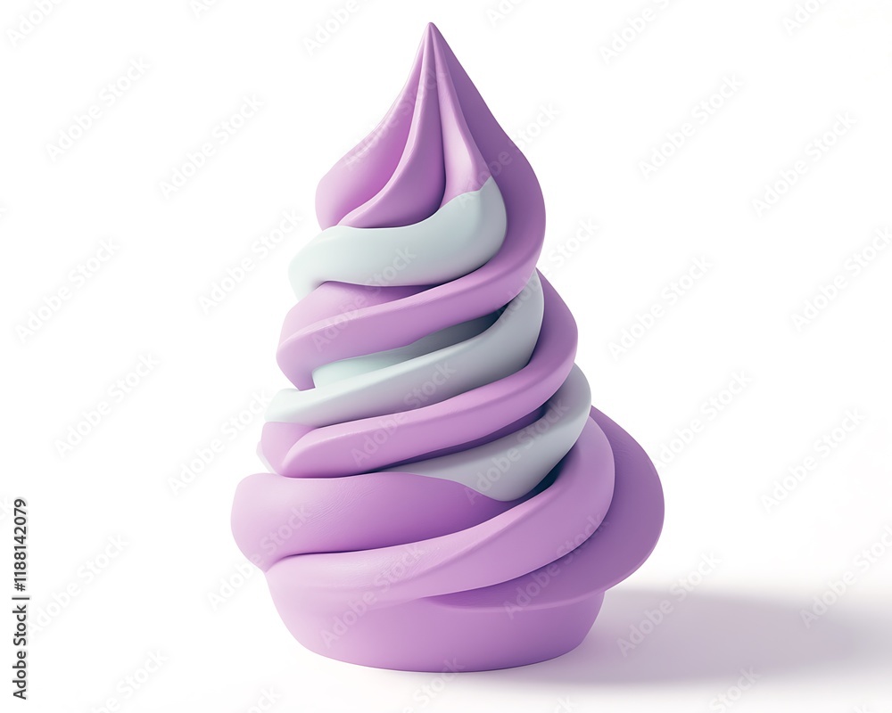 Spiral-shaped plasticine ice cream, 3D rendered, finely detailed on a white background. Spiral-shaped plasticine ice cream, 3D rendered, finely detailed on a white background.