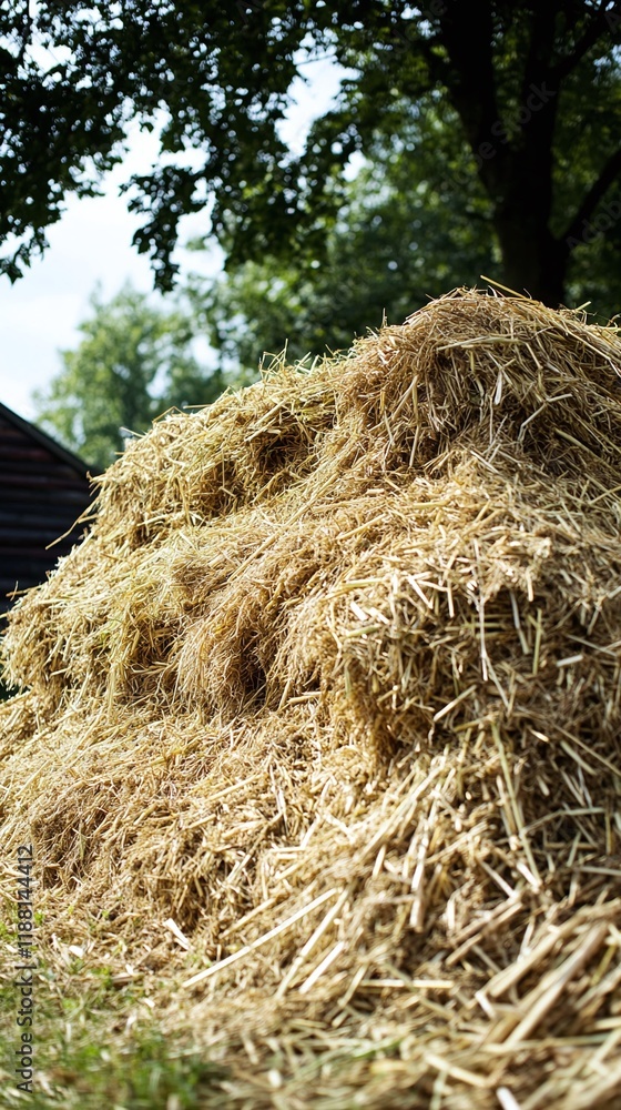 A compost pile covered with straw to maintain moisture. A compost pile covered with straw to maintain moisture.