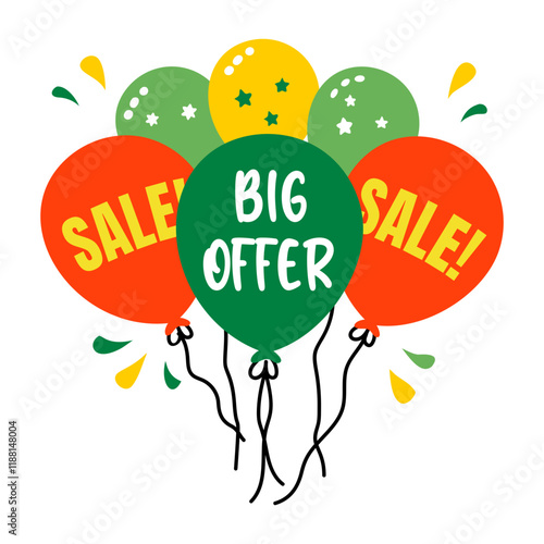 Balloon sale with big offer typography ticker in flat style 

