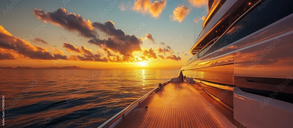Obraz premium Luxury yacht at sunset, ocean view.