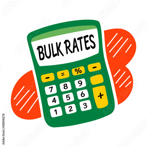 A flat sticker of a calculator with bulk rates typography 
