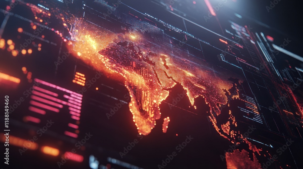 Obraz premium Futuristic digital world map interface.