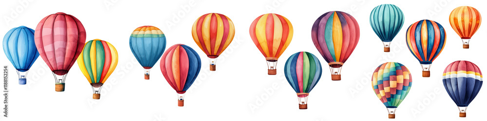 Naklejka premium A Vibrant Collection of Whimsical Hot Air Balloons Floating Gracefully in a Clear Blue Sky Perfect for Adding a Touch of Adventure to Any Creative Project