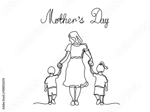 Mother's day. Abstract family,mother and children. continuous single line art hand drawing sketch