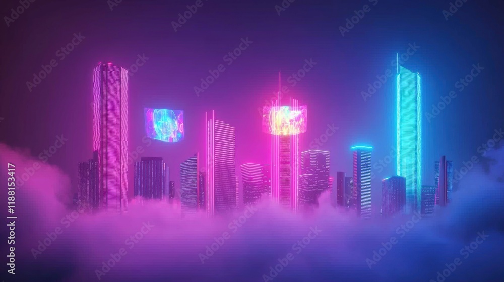 Futuristic City Skyline with Neon Lights and Colorful Displays Futuristic City Skyline with Neon Lights and Colorful Displays