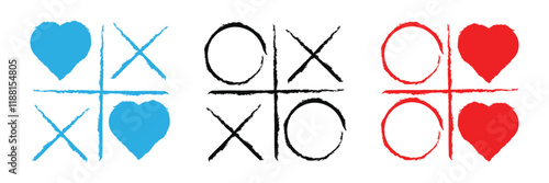 Game tic tac toe icon. Hand drawn tic tac toe game, doodle X-O children game. Noughts and win. Play tictactoe draw.