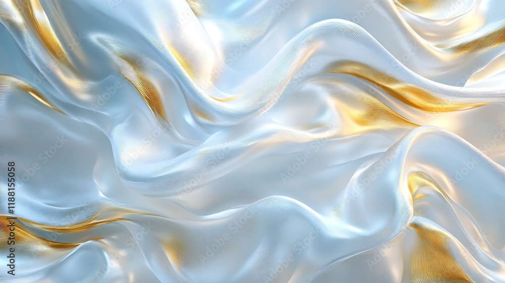Obraz premium Elegant white and gold fabric, flowing waves, luxury texture, background for design