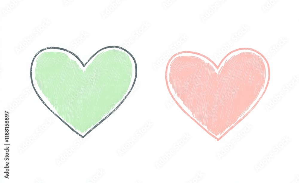 Fototapeta premium Two line art hearts created with a single stroke on a white background, love concept for Valentine's Day