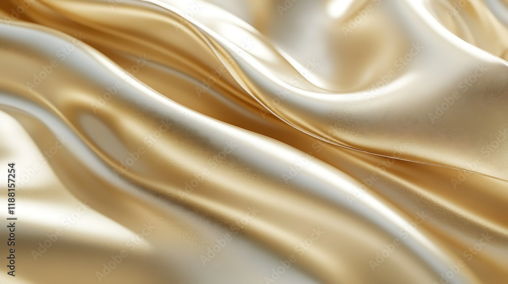 Fototapeta premium Golden silk fabric drapes softly. Luxury textile background for design