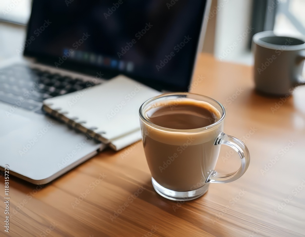 Latte art coffee on a desk with a laptop Latte art coffee on a desk with a laptop
