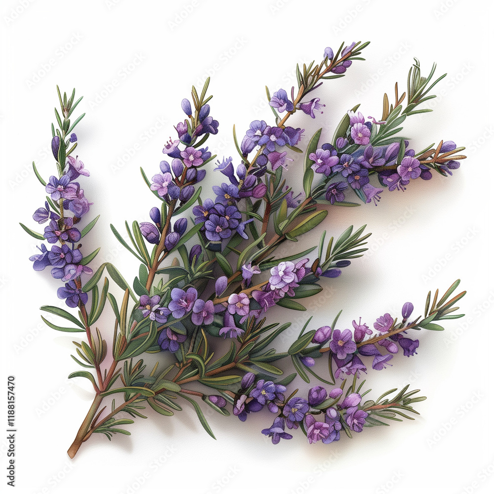 Fototapeta premium Lavender-like Blossoms: Delicate sprigs of vibrant purple flowers, reminiscent of lavender, arranged in a captivating floral composition.