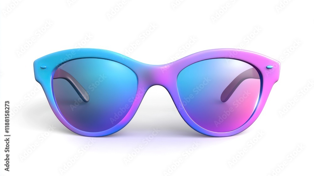 Colorful ombre sunglasses with a cat-eye shape, isolated on white background. Colorful ombre sunglasses with a cat-eye shape, isolated on white background.