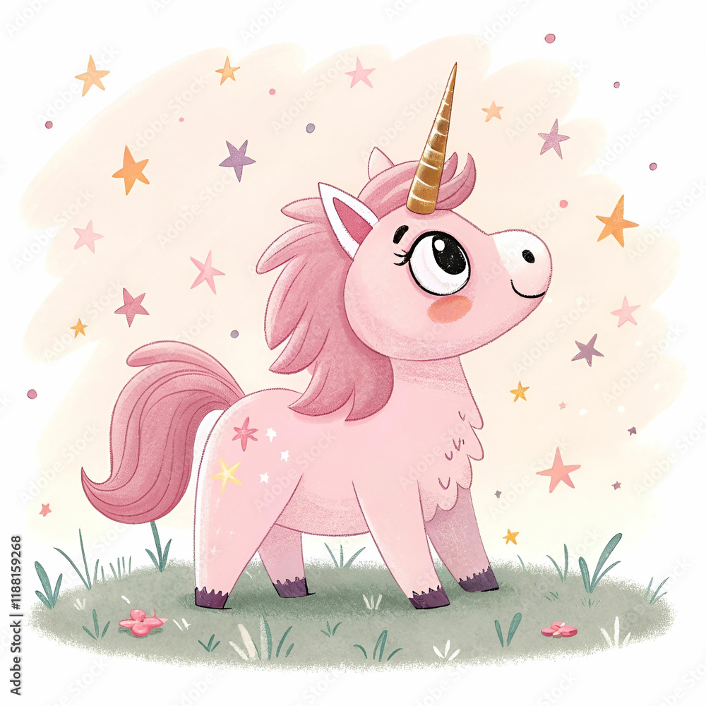 Naklejka premium adorable pink unicorn with stars
