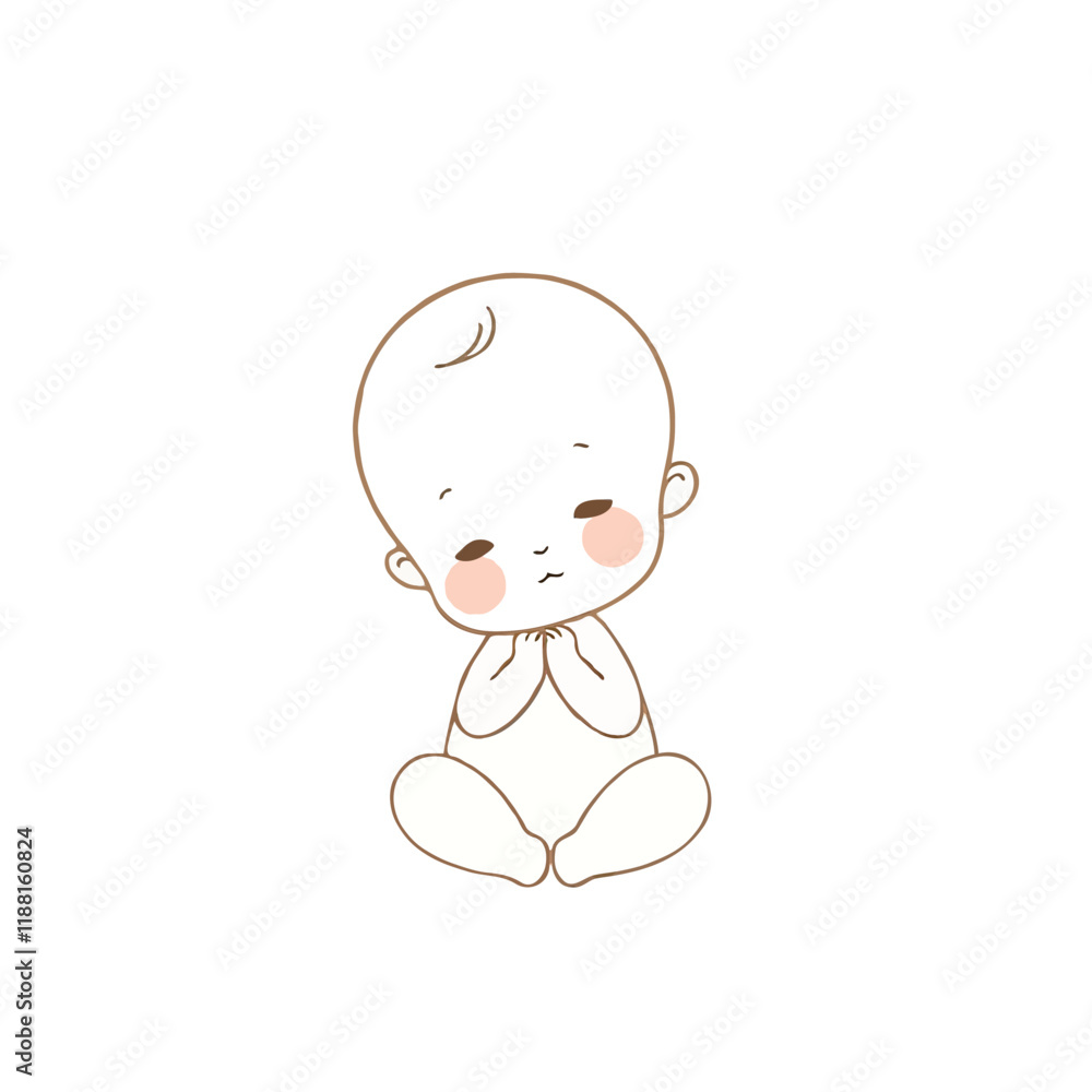 Adorable baby illustration sitting with hands clasped, perfect for baby related designs. Adorable baby illustration sitting with hands clasped, perfect for baby related designs.