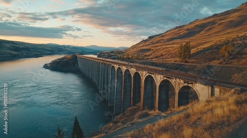 Wallpaper Mural Scenic View of Historic Railway Viaduct Over Calm River Landscape Torontodigital.ca