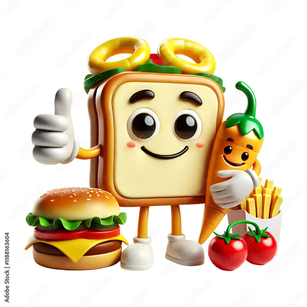 Fototapeta premium Cartoonish 3D Food Character - Transparent Background