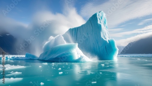Bild auf Leinwand Iceberg calving in a serene arctic landscape with crystal blue waters and soft c