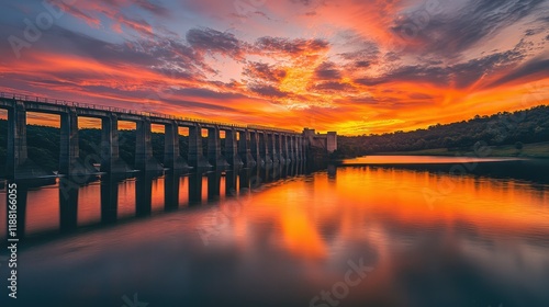 Wallpaper Mural Stunning Sunset Over Water Reservoir with Reflective Clouds Torontodigital.ca