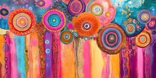 Wallpaper Mural Colorful background in an abstract Bohemian style showcases vibrant hues and artistic patterns, embodying the free spirited essence of Boho aesthetics with every detail. Torontodigital.ca