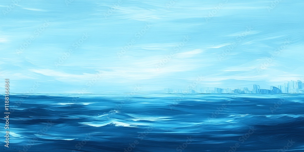 A summer scene featuring hues of sky blue and ocean waves, artistically created with a brush. It showcases a skyline with an abstract, hand painted style--perfect for minimalist panoramic artwork. A summer scene featuring hues of sky blue and ocean waves, artistically created with a brush. It showcases a skyline with an abstract, hand painted style--perfect for minimalist panoramic artwork.