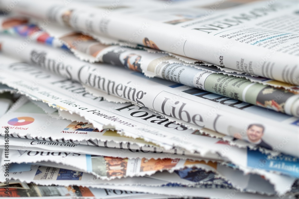 Close-up view of stacked newspapers on a bright background. Close-up view of stacked newspapers on a bright background.