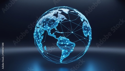 A digital rendering of earth showing a connected global network of data exchange