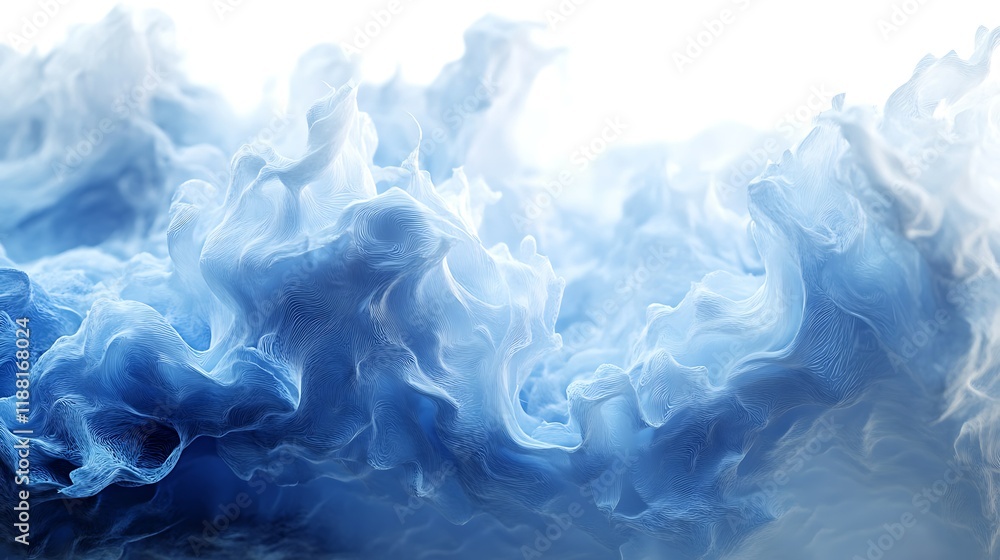 Fototapeta premium Abstract blue ink swirls, fluid motion, white background, artistic design, ideal for website headers