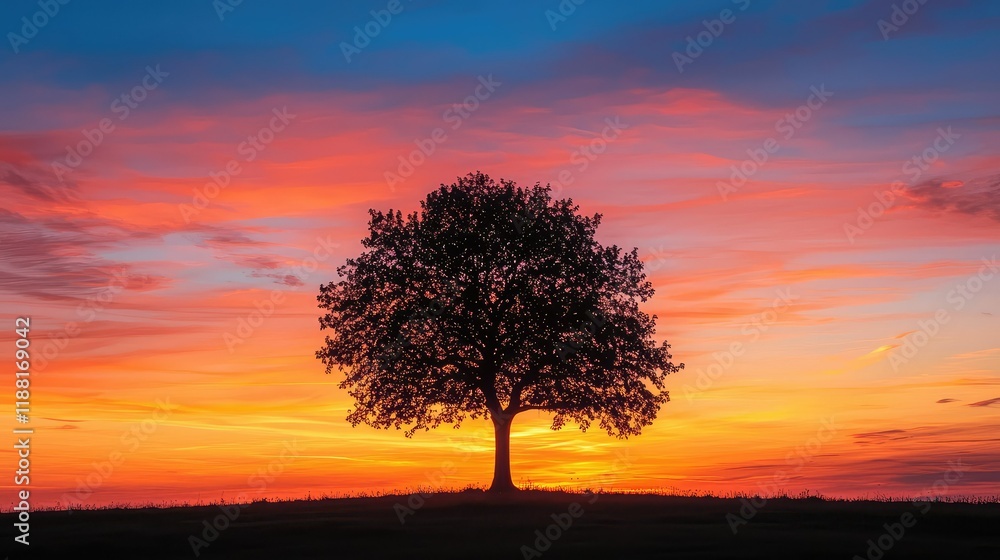 Majestic Silhouette of a Tree Against Vibrant Sunset Sky Majestic Silhouette of a Tree Against Vibrant Sunset Sky