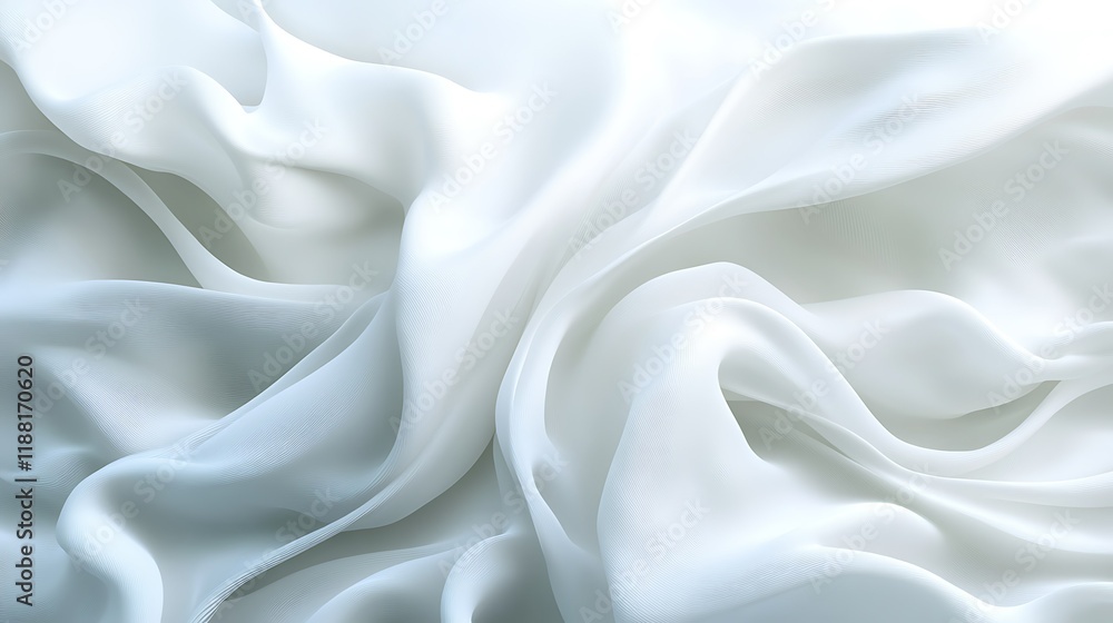 Fototapeta premium Soft white fabric drapes, elegant texture, background blur, design element