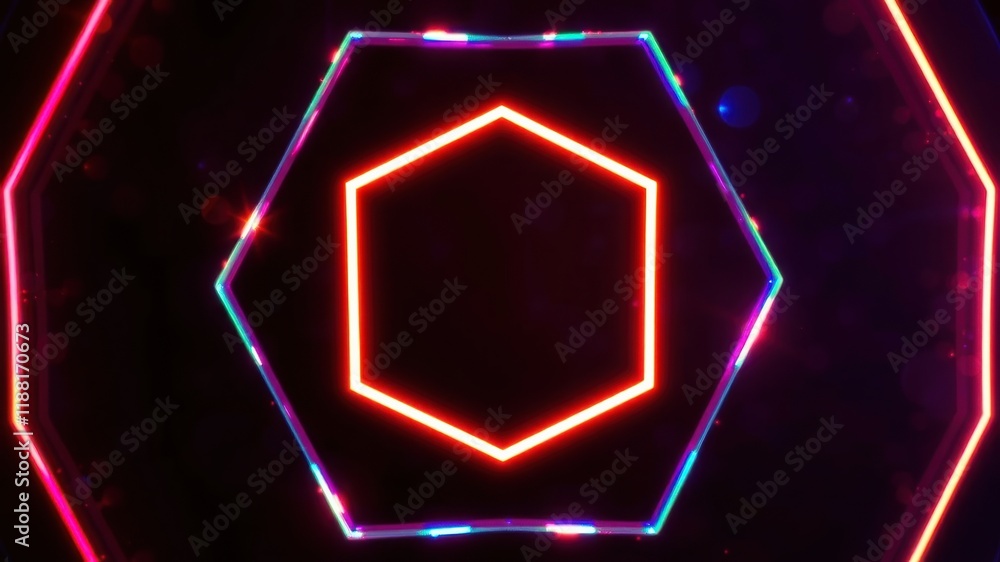Obraz premium Abstract Neon Hexagon Light Frame with Glowing Edges