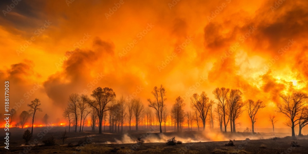 Dramatic Forest Fire at Dusk with Fiery Skies Dramatic Forest Fire at Dusk with Fiery Skies