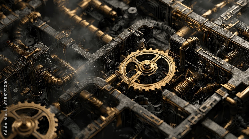Fototapeta premium Intricate Steampunk Mechanism with Gears and Pipes Crafted in Detail