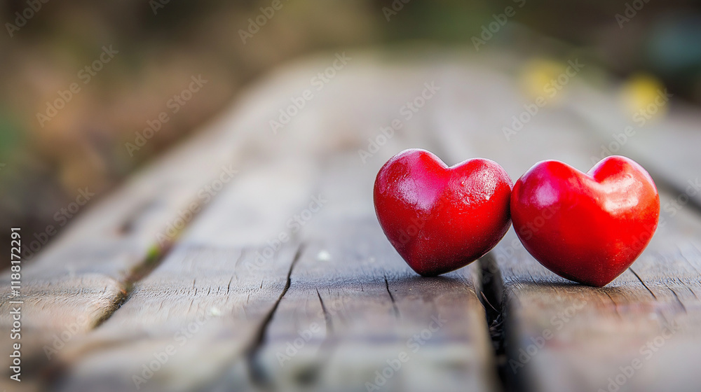 Fototapeta premium Valentines Day Background with Red Hearts and Romantic Love Theme Banner