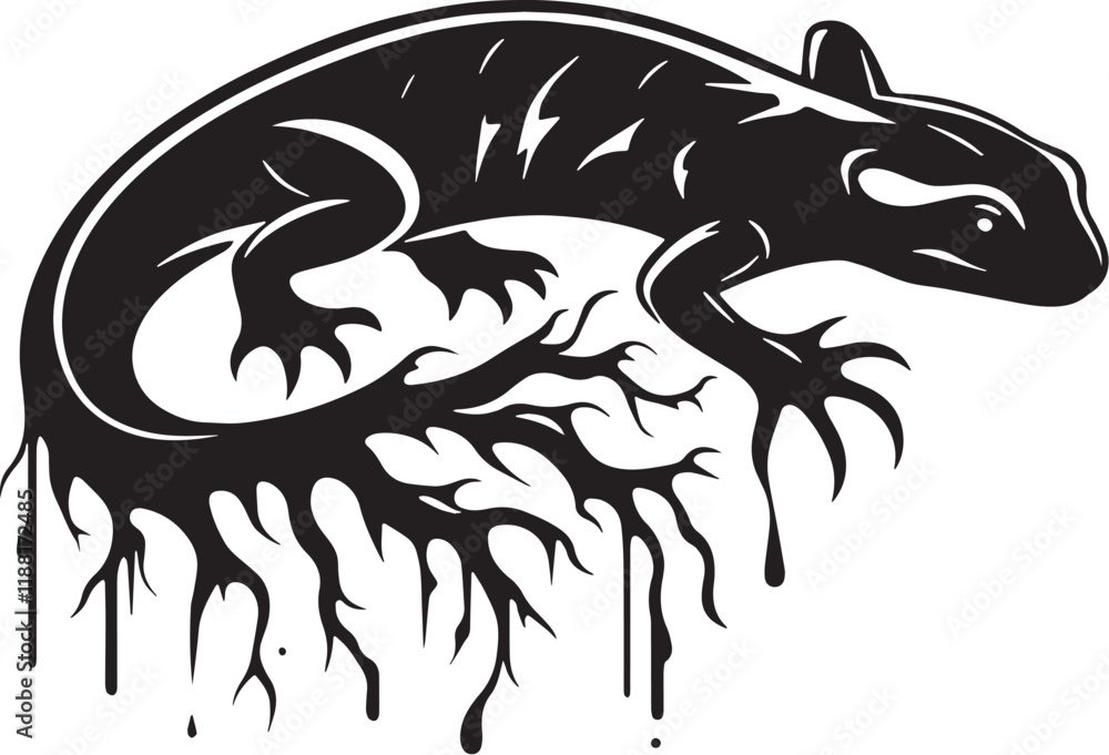 Newt Silhouette line art vector illustration on white background Newt Silhouette line art vector illustration on white background