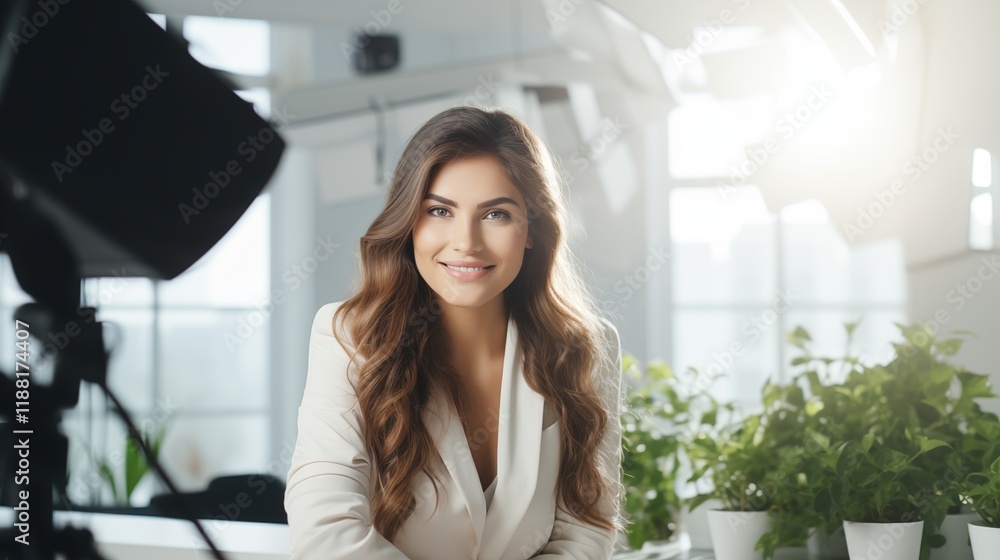 A female entrepreneur brainstorming ideas in a co-working space, golden hour lighting, light background with space on the right side of the frame,generative ai illustration A female entrepreneur brainstorming ideas in a co-working space, golden hour lighting, light background with space on the right side of the frame,generative ai illustration