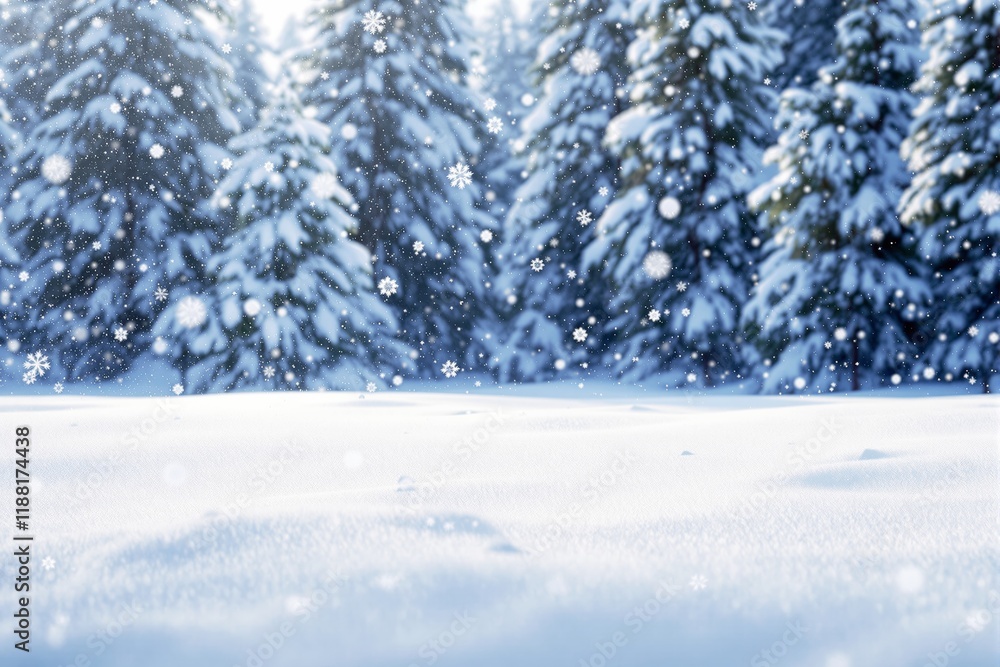 Snowy forest scene with falling snowflakes and a bright winter landscape. Snowy forest scene with falling snowflakes and a bright winter landscape.