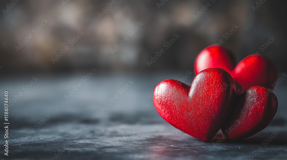 Fototapeta premium Valentines Day Background with Red Hearts and Romantic Love Theme Banner