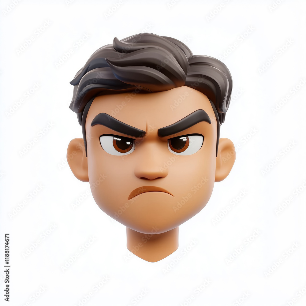 3D Focused Indian Man Face Emoji, Transparent Design Featuring Tight Lips and Steady Eyes.. 3D Focused Indian Man Face Emoji, Transparent Design Featuring Tight Lips and Steady Eyes..