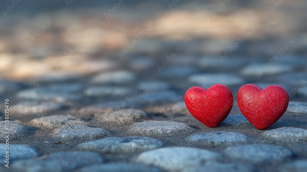 Fototapeta premium Valentines Day Background with Red Hearts and Romantic Love Theme Banner
