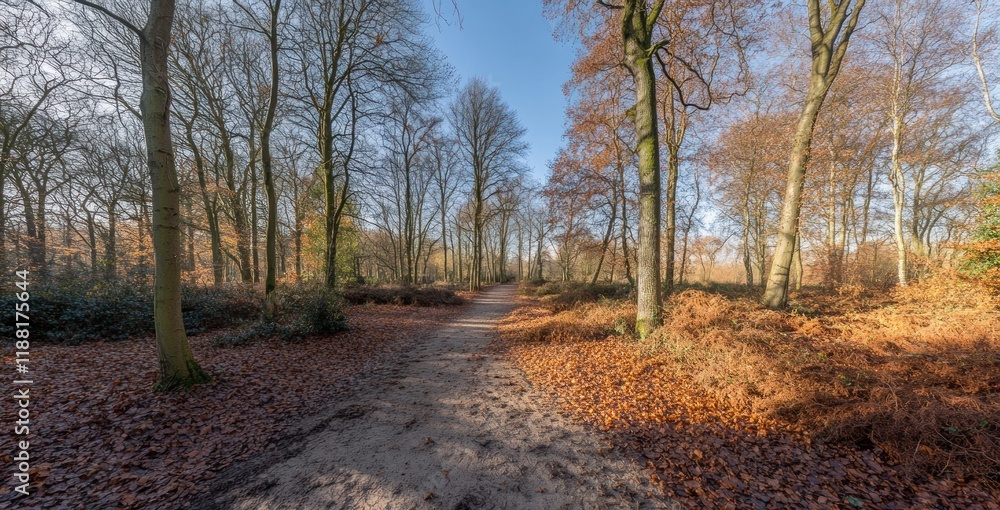 Fototapeta premium Autumnal Forest Path: A Serene Woodland Walk