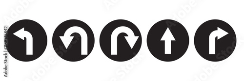 Print u turn arrow icon linear graphics set vector in black