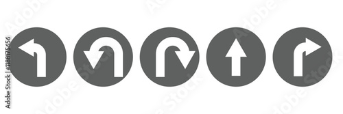 Print u turn arrow icon linear graphics set vector in black