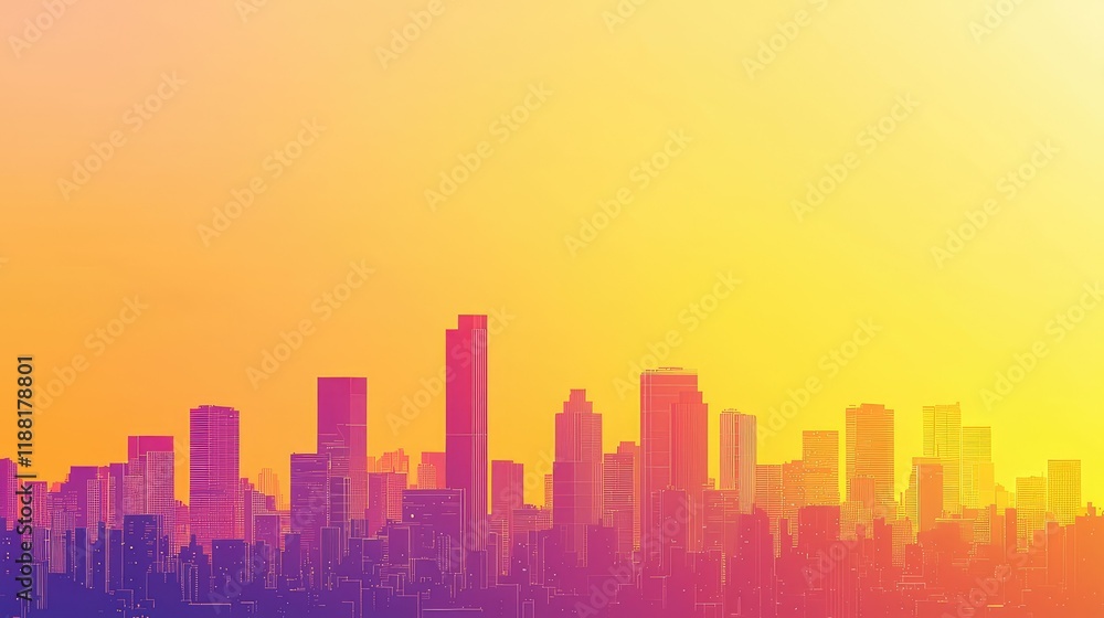 Vibrant City Skyline at Sunset with Gradient Colors and Silhouettes Vibrant City Skyline at Sunset with Gradient Colors and Silhouettes
