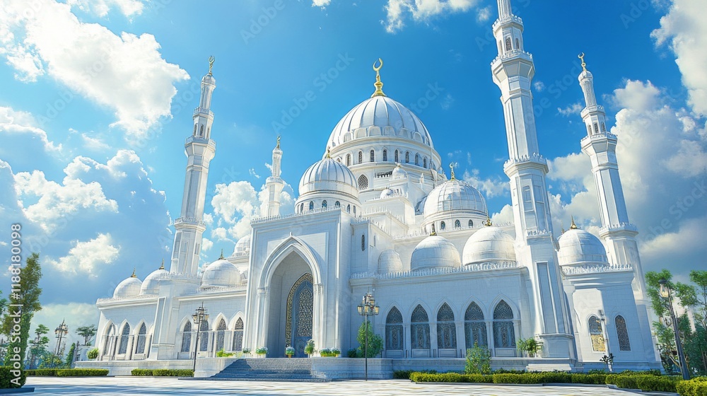 Obraz premium Majestic White Mosque Under a Sunny Sky