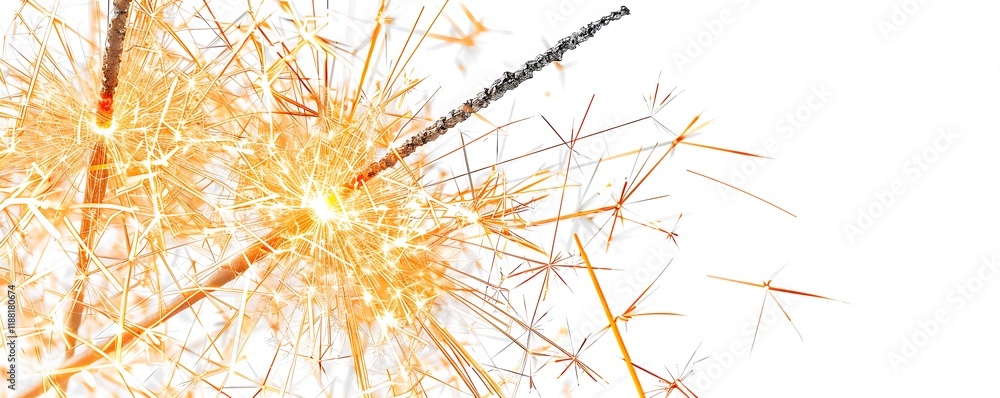 Brightly burning sparklers, close-up and isolated on a clean white background, capturing New Year vibes. Brightly burning sparklers, close-up and isolated on a clean white background, capturing New Year vibes.