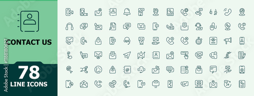 Contact Us icon set. Related to business, location, globe, service, mail, envelope, pin. Thin linear style icons. Minimalist  editable stroke.