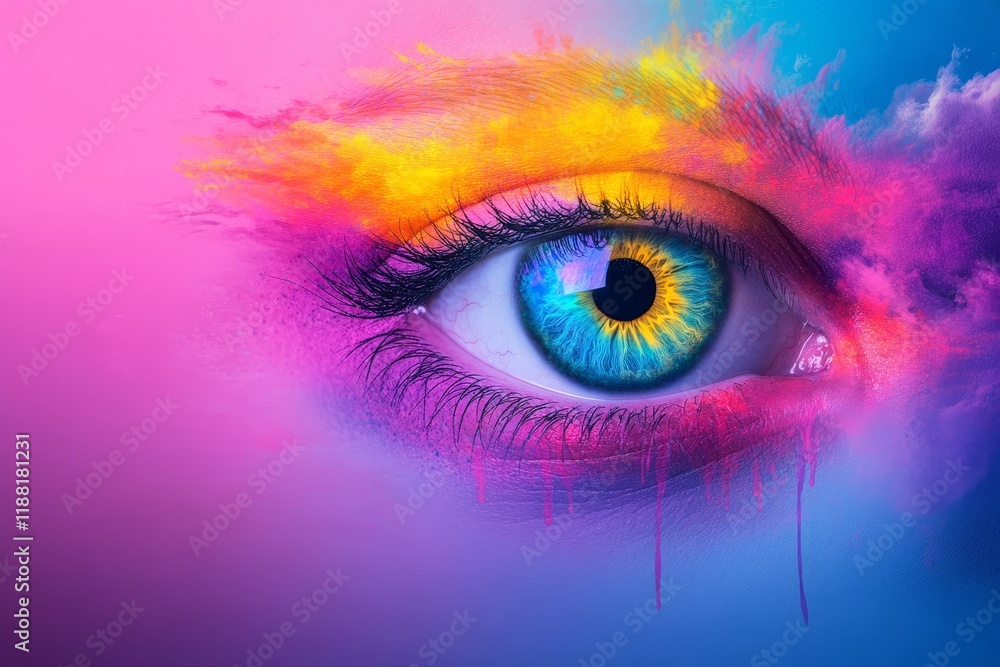 Obraz premium Vividly colored eye with abstract paint effects and vibrant hues
