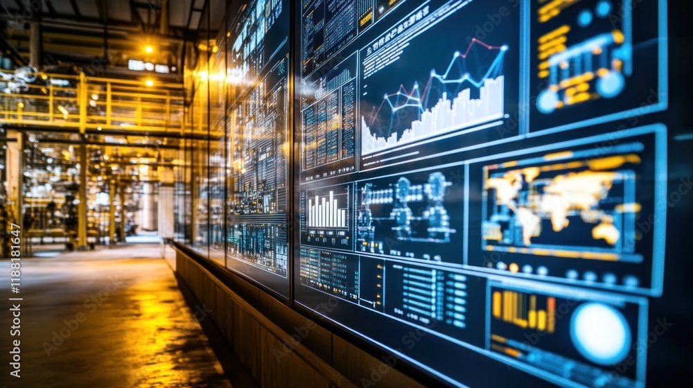 Fototapeta premium Industrial Data Visualization: A Glimpse into Modern Factory Control Systems